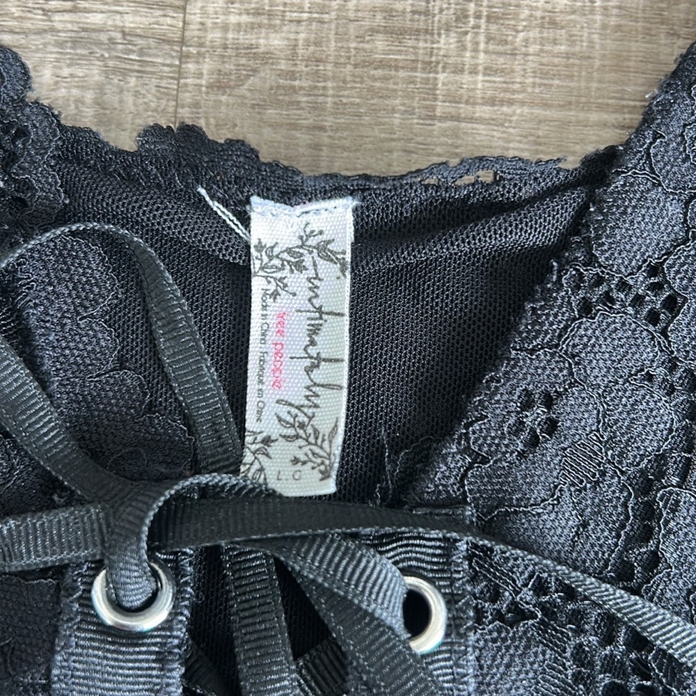 Free People Gazy Eyes Lace-Up Bodysuit Black L - Picture 10 of 11